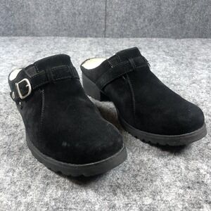 UGG Australia Shoes Womens Size 8.5 Black Suede Shearling Clog Mule Buckle 1910